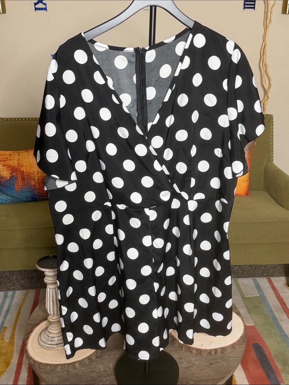Black and White Polka Dot Romper with Ruffle Cap Sleevs